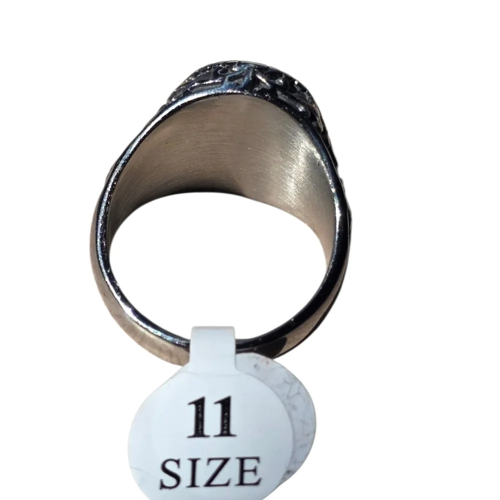 New Men's Stainless Steel Ring with Blue Cubic Zirconia Size 11